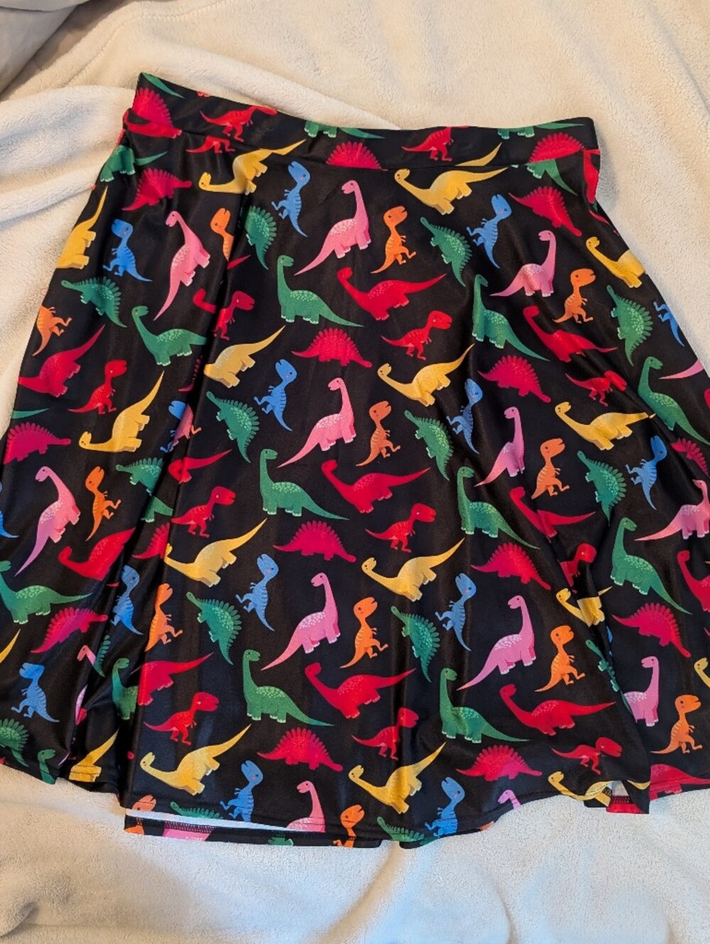 Women's Black Circle Skirt with Multicolor Dinosaur Print